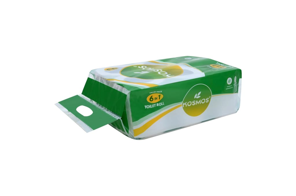 Kosmos Toilet Roll 6 in 1, 180 Pulls, 2-Ply (Green), Softness, High Absorbency, Suitable for All Skin Types, Hygiene & Personal Standards