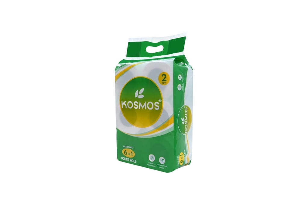 Kosmos Toilet Roll 6 in 1, 180 Pulls, 2-Ply (Green), Softness, High Absorbency, Suitable for All Skin Types, Hygiene & Personal Standards