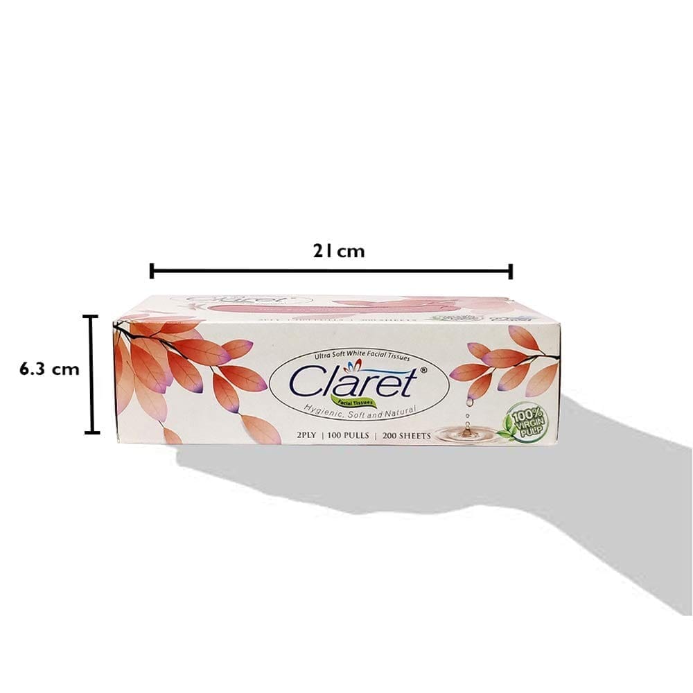 Claret 100% Virgin PULP Ultra Soft White Facial Tissue Box Hygienic Soft And Natural | Car Tissue Box| 4X100 Pulls 2 Ply (400 Pulls) 4 in 1 Pack