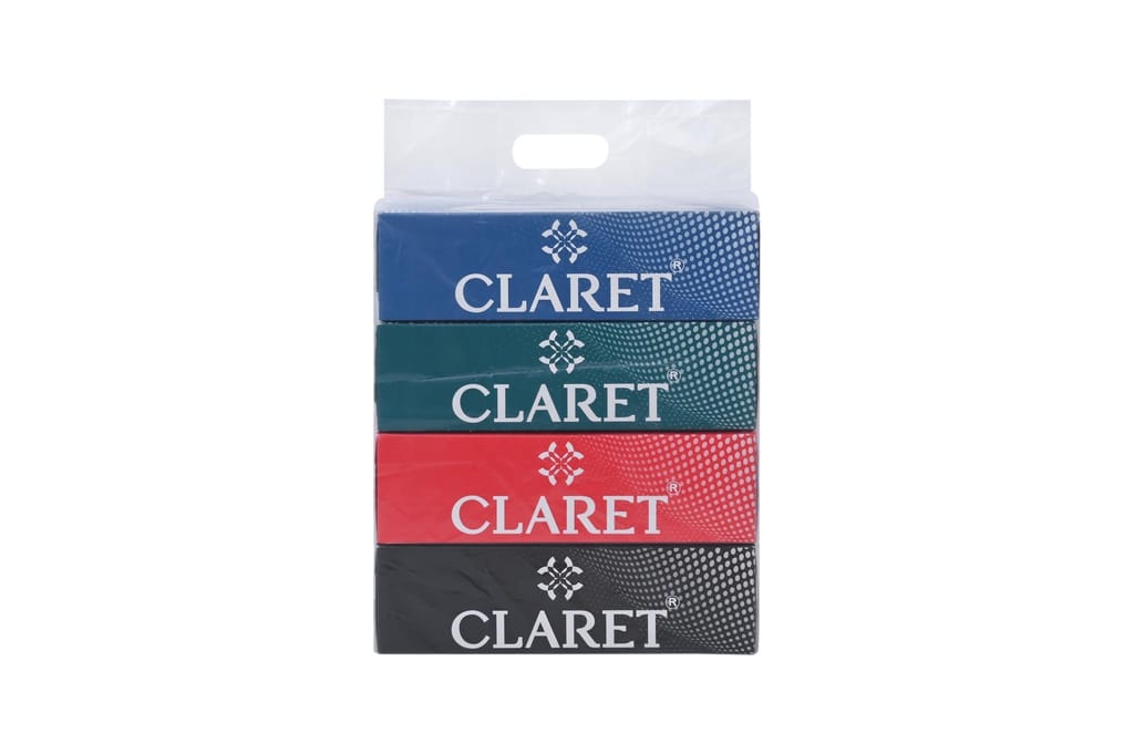 Claret Facial Tissue Box - 100 Pulls, 2-Ply, 18 x 20 cm, Soft & Multipurpose Tissues for Weddings, Parties, Makeup Removal & Daily Use (Pack of 1)