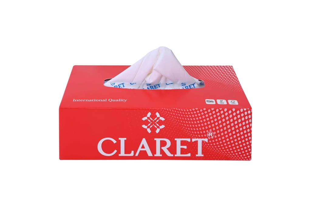 Claret Facial Tissue Box (RED) - 2 Ply, 100 Pulls, Soft & Absorbent, Pack of 3, Versatile & Hygienic for Family Members