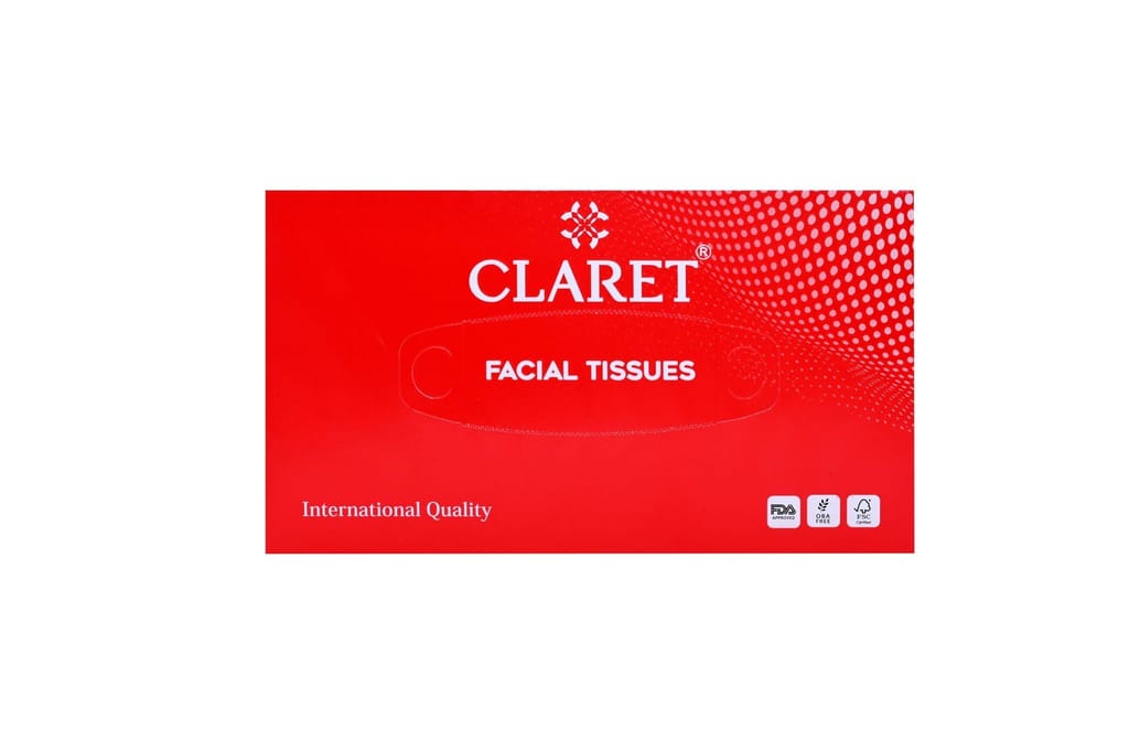 Claret Facial Tissue Box (RED) - 2 Ply, 100 Pulls, Soft & Absorbent, Pack of 3, Versatile & Hygienic for Family Members