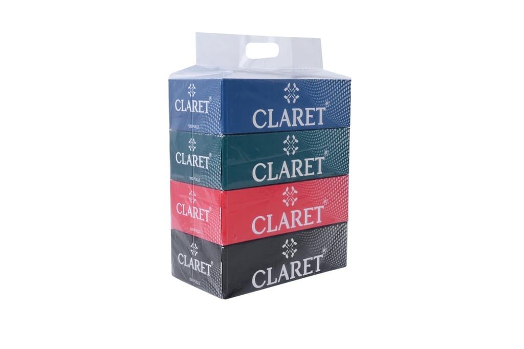 Claret Facial Tissue Box - 100 Pulls, 2-Ply, 18 x 20 cm, Soft & Multipurpose Tissues for Weddings, Parties, Makeup Removal & Daily Use (Pack of 1)