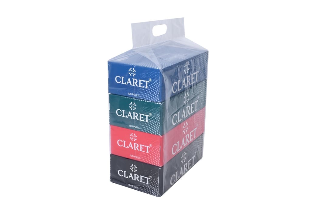Claret Facial Tissue Box - 100 Pulls, 2-Ply, 18 x 20 cm, Soft & Multipurpose Tissues for Weddings, Parties, Makeup Removal & Daily Use (Pack of 1)