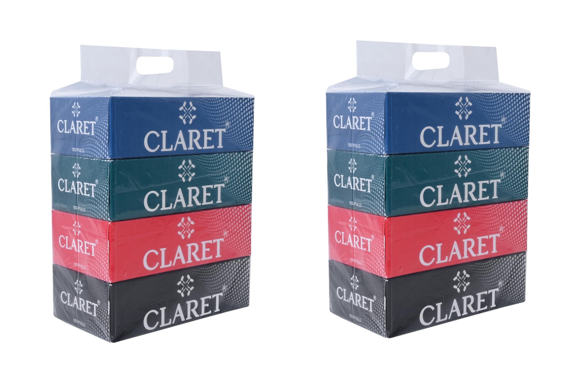 Claret Facial Tissue Box - 100 Pulls Each, 2-Ply, 18 x 20 cm, Soft & Multipurpose for Weddings, Makeup Removal, Everyday Use, Pack of 2