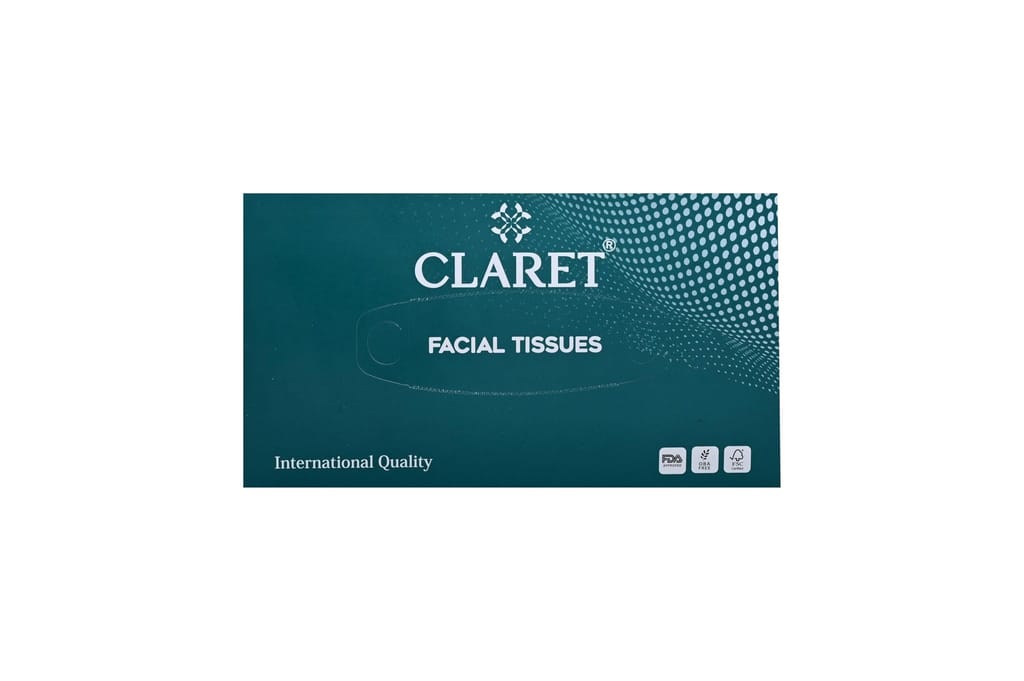 Claret 2-Ply Facial Tissue Box - 100 Pulls Each, Hygienic & Versatile, Pack of 3 Green Boxes for Daily Use, Travel & Hygiene Maintenance