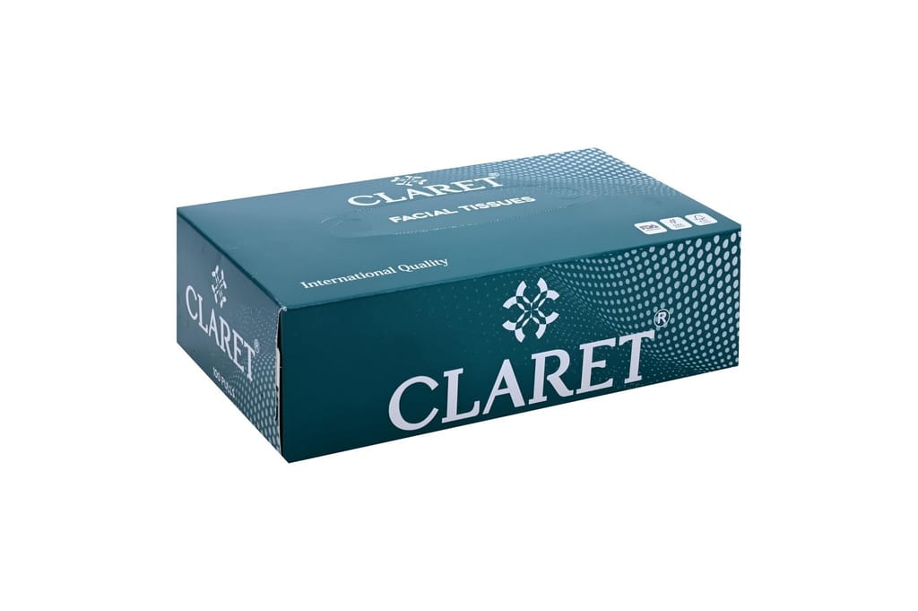 Claret 2-Ply Facial Tissue Box - 100 Pulls Each, Hygienic & Versatile, Pack of 3 Green Boxes for Daily Use, Travel & Hygiene Maintenance