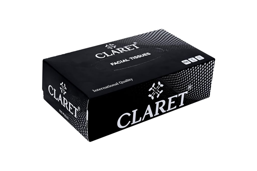 Claret Facial Tissue Box - 2 Ply, 100 Pulls, Black, Versatile & Hygienic, Pack of 3, Daily Use for Men and Women, Soft & Multipurpose Tissues