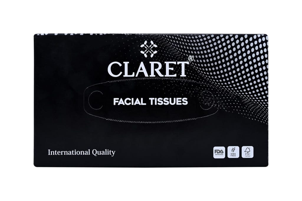 Claret Facial Tissue Box - 2 Ply, 100 Pulls, Black, Versatile & Hygienic, Pack of 3, Daily Use for Men and Women, Soft & Multipurpose Tissues