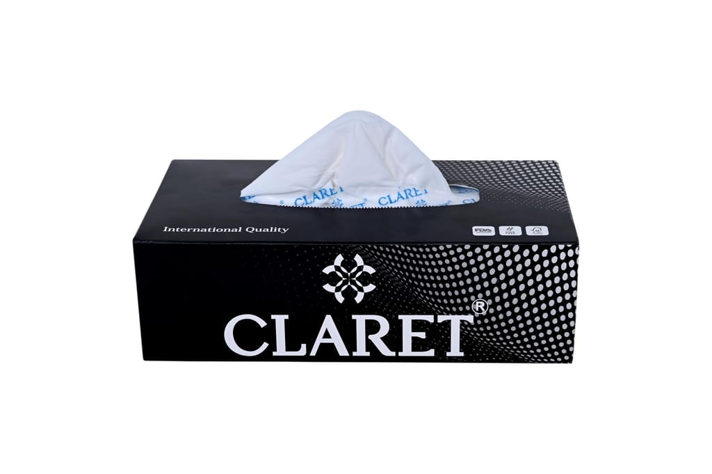 Claret Facial Tissue Box - 2 Ply, 100 Pulls, Black, Versatile & Hygienic, Pack of 3, Daily Use for Men and Women, Soft & Multipurpose Tissues