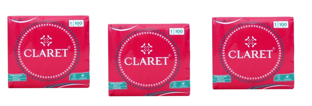 Claret Soft Napkins - 27x30 cm, 100 Sheets, 1-Ply, Highly Absorbent, Super Soft, Perfect for Home, Restaurants, Office & Daily Use, Pack of 3