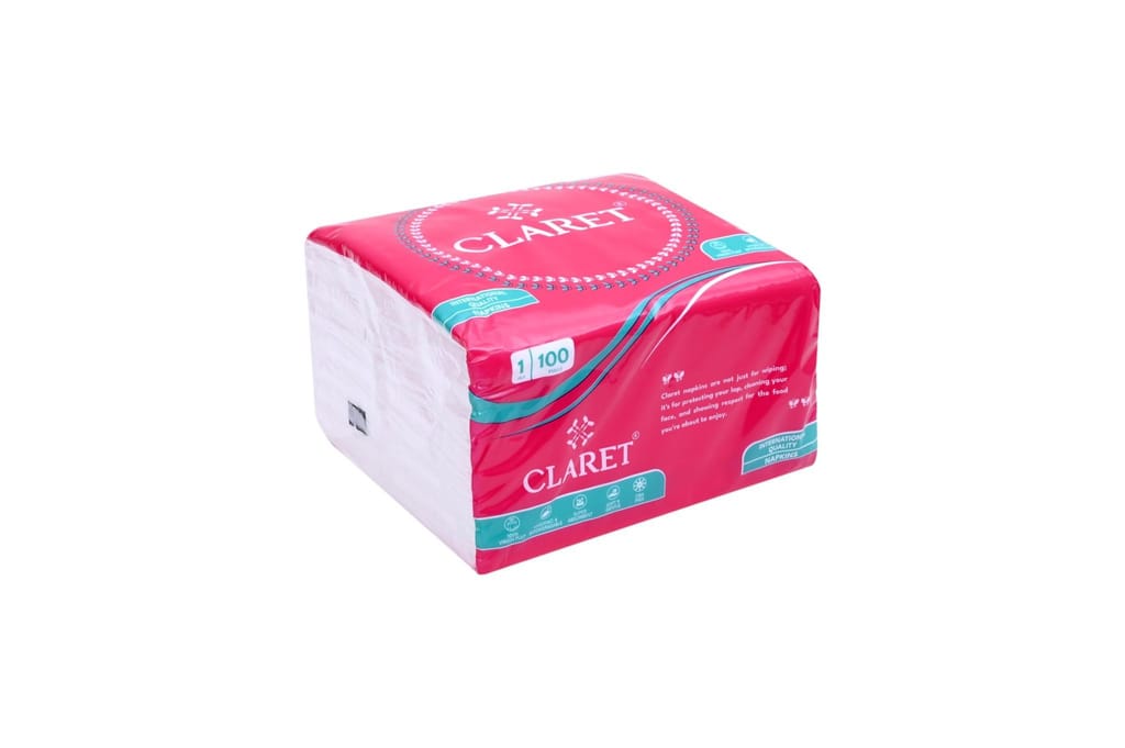 Claret Soft Napkins - 27x30 cm, 100 Sheets, 1-Ply, Highly Absorbent, Super Soft, Perfect for Home, Restaurants, Office & Daily Use, Pack of 3