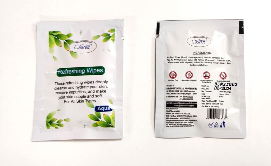 Claret Multipurpose Aqua Wet Wipes - 50 Pcs (Pack of 1) for Skin & Object Cleaning, Gentle, Hygienic and Travel-Friendly