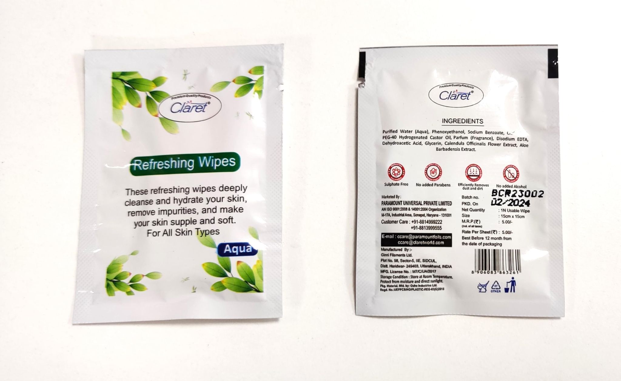 Claret Multipurpose Aqua Wet Wipes - 50 Pcs (Pack of 1) for Skin & Object Cleaning, Gentle, Hygienic and Travel-Friendly