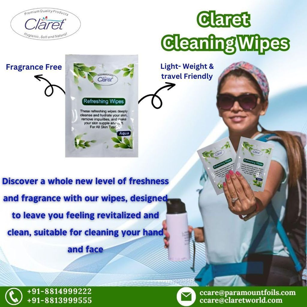 Claret Multipurpose Aqua Wet Wipes - 50 Pcs (Pack of 1) for Skin & Object Cleaning, Gentle, Hygienic and Travel-Friendly