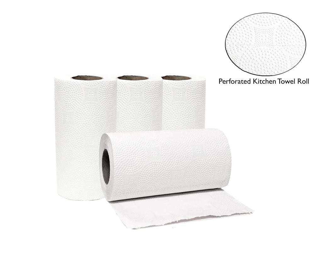 Claret 4 in 1 Soft & Natural Kitchen Towel Roll - 2 Ply, 100 Pulls (Pack of 2), 100 Sheets per Roll, Pack of 4 Rolls for Effective Cleaning