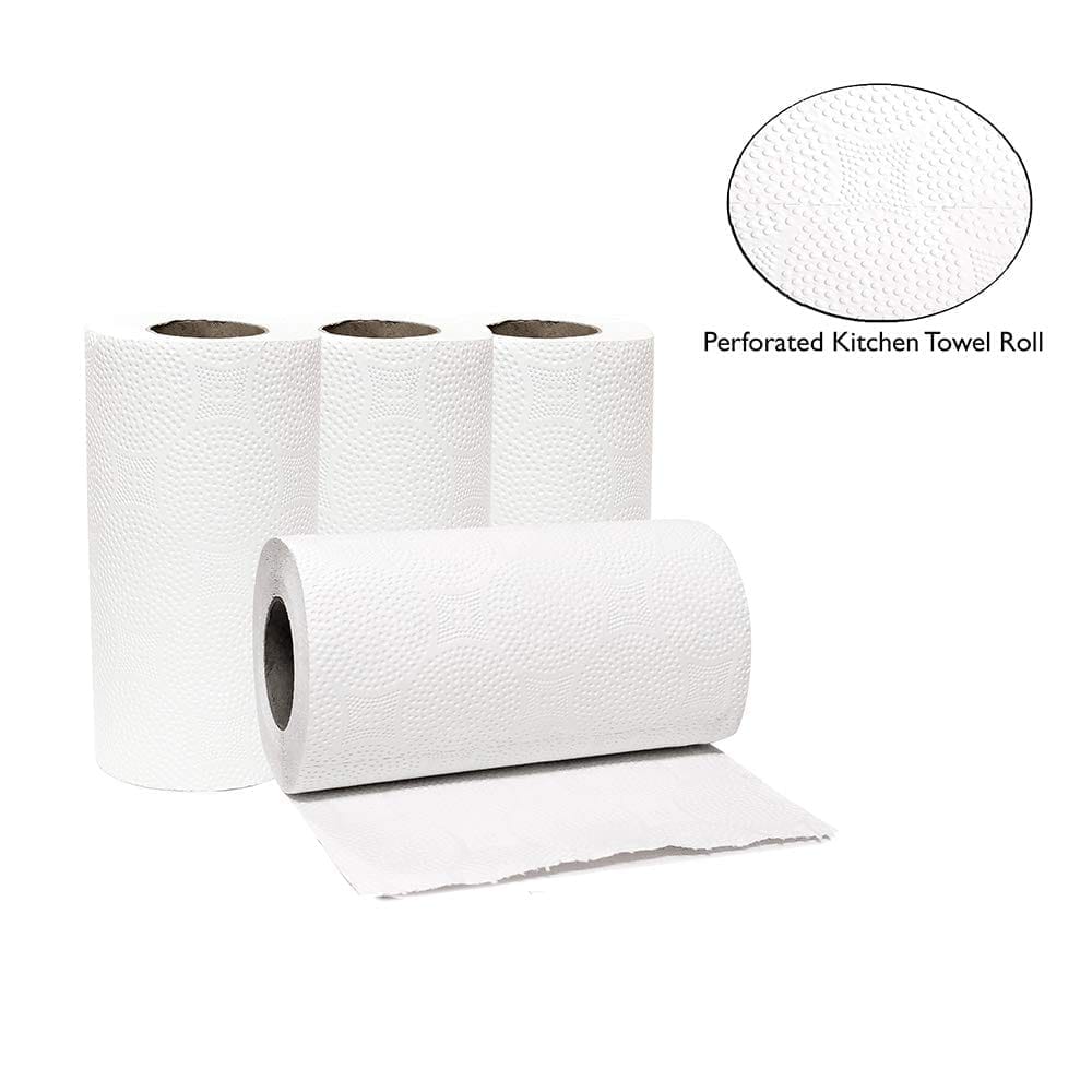 Claret 2-Ply Kitchen Towel Roll - 100 Sheets per Roll, Soft, Hygienic, Highly Absorbent, Natural & Durable, 4-in-1 Pack