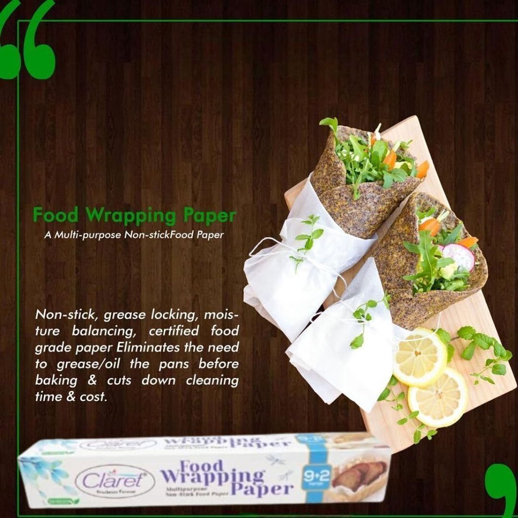 CL 9+2 M Printed Food Wrapping Butter Paper Roll - Keeps Food Fresh & Hygienic, Pack of 4 Rolls for Packaging and Storage