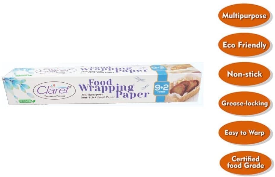 CL 9+2 M Printed Food Wrapping Butter Paper Roll - Keeps Food Fresh & Hygienic, Pack of 4 Rolls for Packaging and Storage