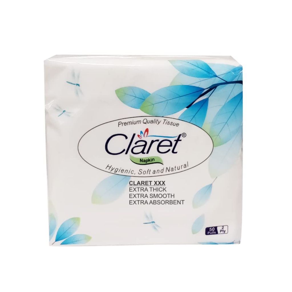 Claret Soft & Natural Paper Napkins 30 x 30 cm, 2-Ply - Highly Absorbent, Durable, 50 Pulls per Pack, Perfect for Parties & Dining, Pack of 3