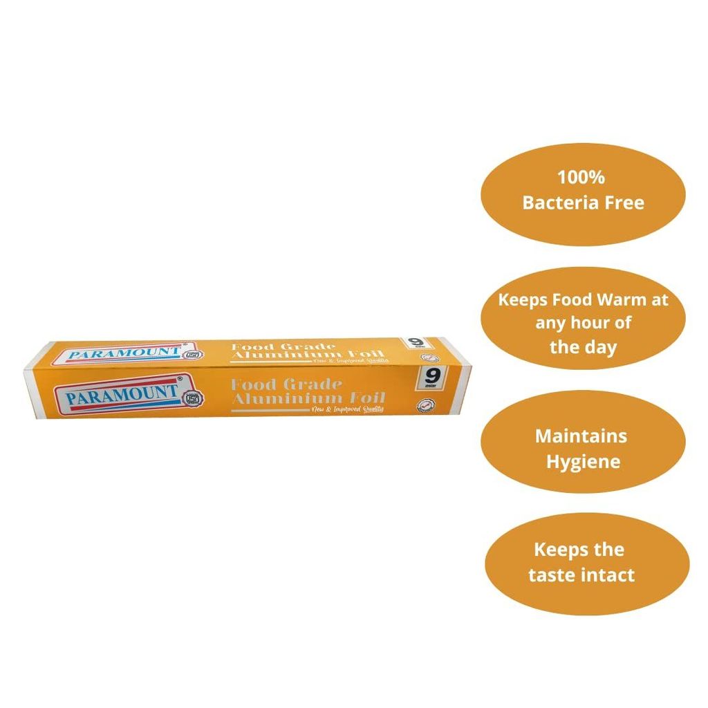 Paramount 9 Mtr Food-Grade ISI Marked Aluminium Foil Roll - Keeps Food Warm, Fresh & Aromatic - Durable & Safe (Pack of 2)