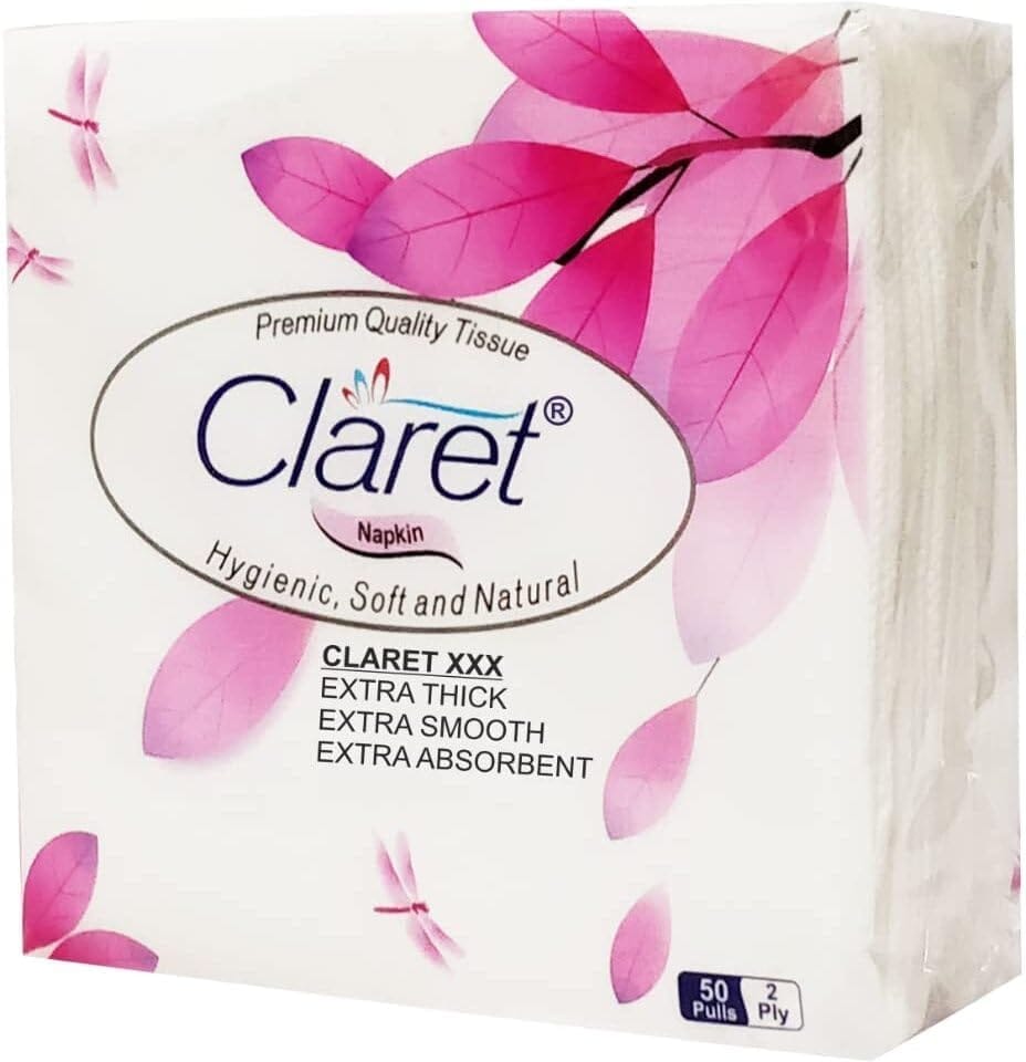 Claret 6 in 1 White Paper Napkins - 2 Ply, Soft, Durable & Highly Absorbent, 50 Pulls per Napkin for Home, Office & Daily Use (Pack of 1)