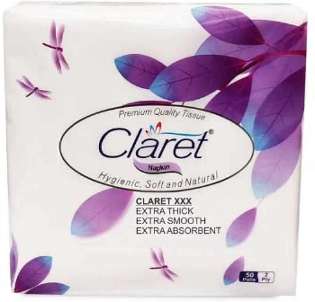 Claret 2-Ply Napkins 33x33 cm, Pack of 3 - Soft & Durable Purple Napkins, Ideal for Party, Birthday, Kitchen & Daily Use