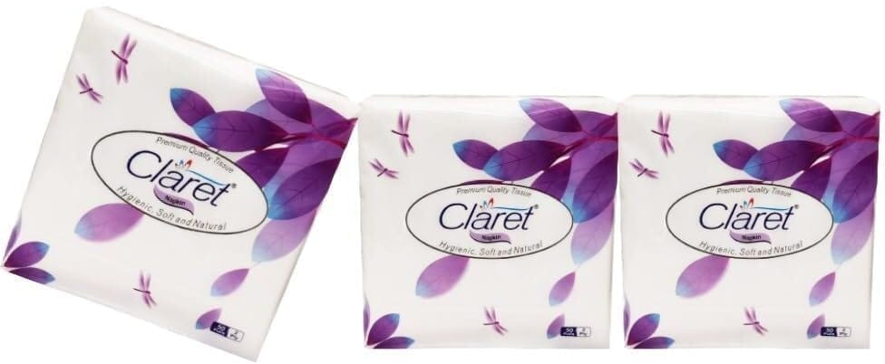 Claret 2-Ply Napkins 33x33 cm, Pack of 3 - Soft & Durable Purple Napkins, Ideal for Party, Birthday, Kitchen & Daily Use