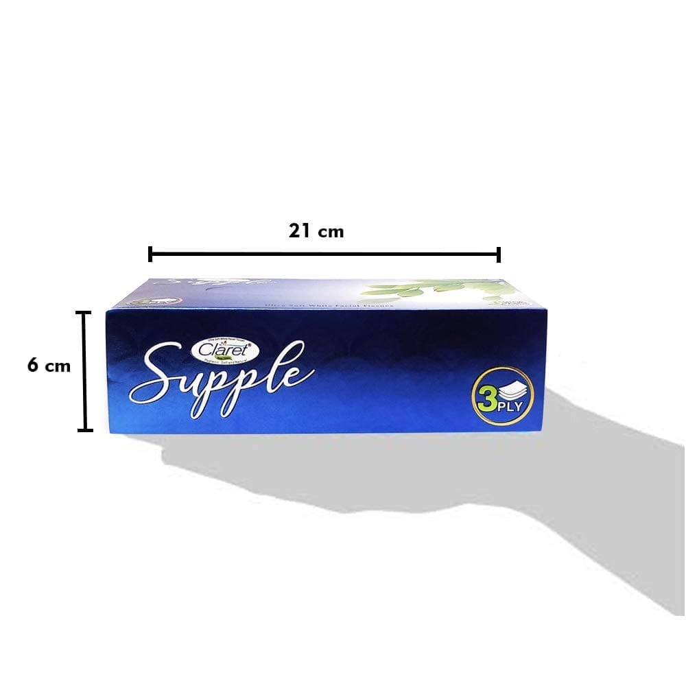 Claret supple ultra soft white facial tissues, Hygienic soft and Natural Extra thick, Smooth, Absorbent 75 Pulls 3 Ply 4 in 1 Pack