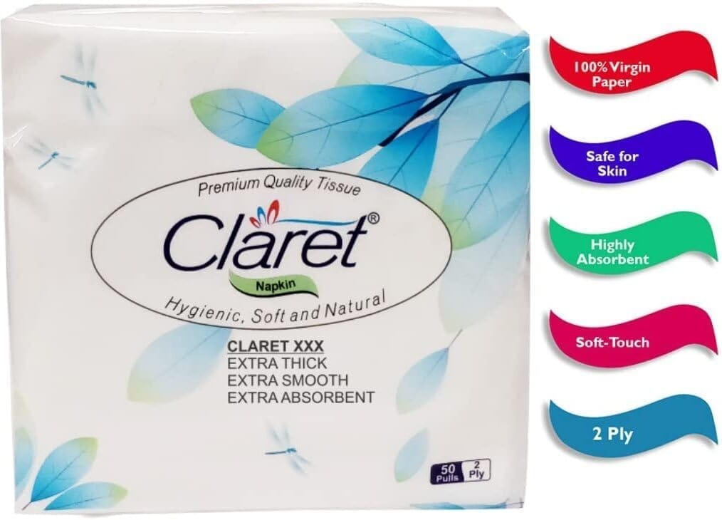 Claret 2-Ply Napkins - Soft & Absorbent, 30x30 cm | Disposable Party Napkins for Events, Dining & Special Occasions (Pack of 3)