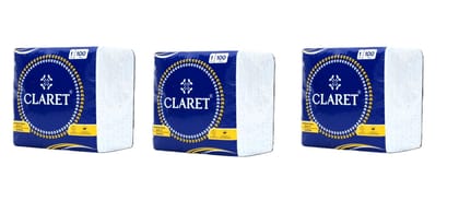 Claret Soft & Natural Paper Napkins - 30x30 cm, 1 Ply, 100 Pulls (Pack of 3), Multipurpose for Makeup, Small Spills & Daily Use (Dark Blue)