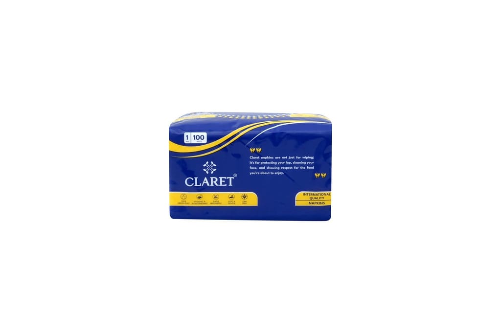 Claret Soft & Natural Paper Napkins - 30x30 cm, 1 Ply, 100 Pulls (Pack of 3), Multipurpose for Makeup, Small Spills & Daily Use (Dark Blue)