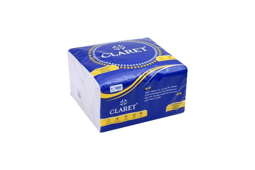 Claret Soft & Natural Paper Napkins - 30x30 cm, 1 Ply, 100 Pulls (Pack of 3), Multipurpose for Makeup, Small Spills & Daily Use (Dark Blue)