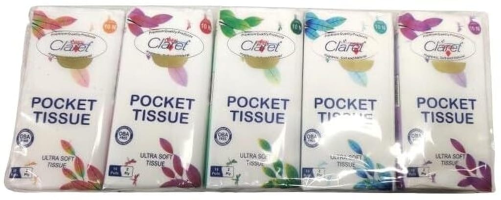 Claret 2-Ply Soft & Hygienic Face Tissues, 10 Pulls per Pack, 10 Packets - Travel-Friendly Pocket Hanky for Women, Men and Kids (Pack of 2)