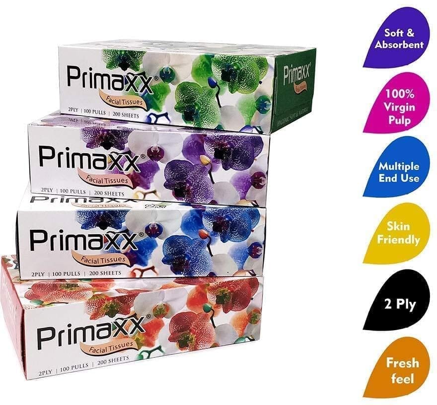 Primaxx 100 Pull 2-Ply 4-in-1 Facial Tissue Pack 1 - Super Soft Dry, Multipurpose, Bedside, Office, Car and Dressing Table