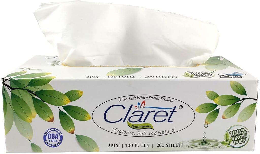 Claret 100 Pull Brown Facial Tissue Pack 2 - Super Soft Dry Tissue, Multipurpose, Bedside, Office, Car and Dressing Table