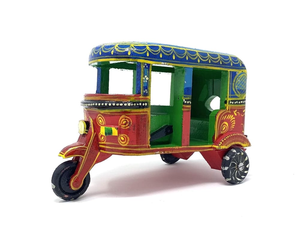 Arjun Art And Craft Wooden Auto Rickshaw Toy for Kids, Wooden Handicraft Items for Home Décor and Festive Decoration Gift Item
