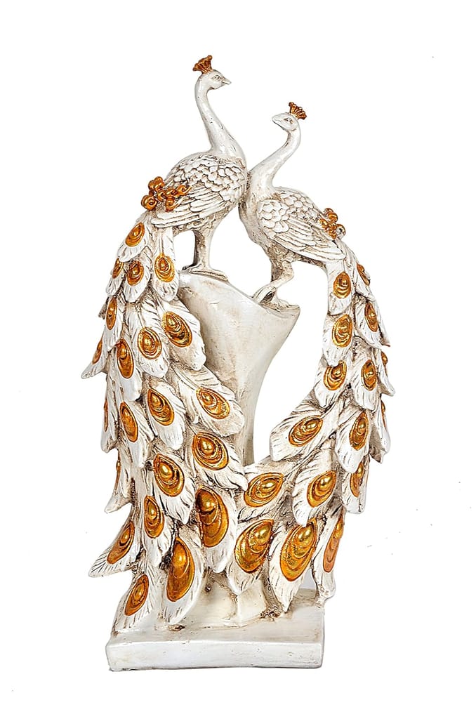 Manoj Art - White Peacock Pair Decorative Showpiece Gift Item in Resin, Height 15 inch