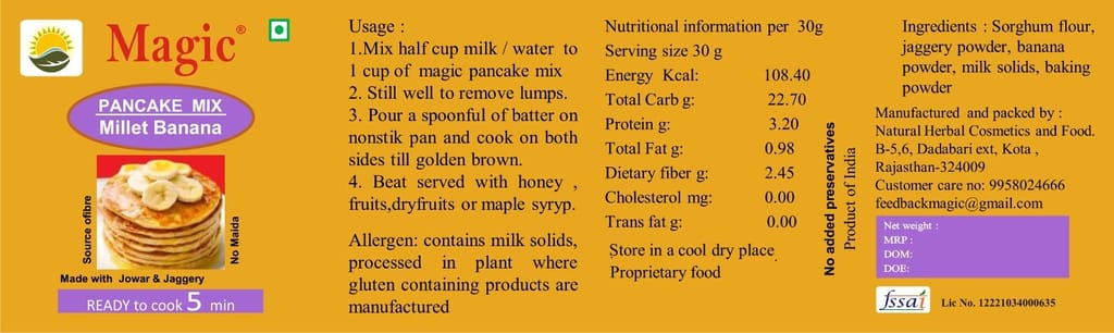 Magic Millet Banana Pancake Mix millet pancake Eggless Gluten free No maida No colour Natural healthy food for kids & adults Banana Jaggery Jowar pancakes 300g