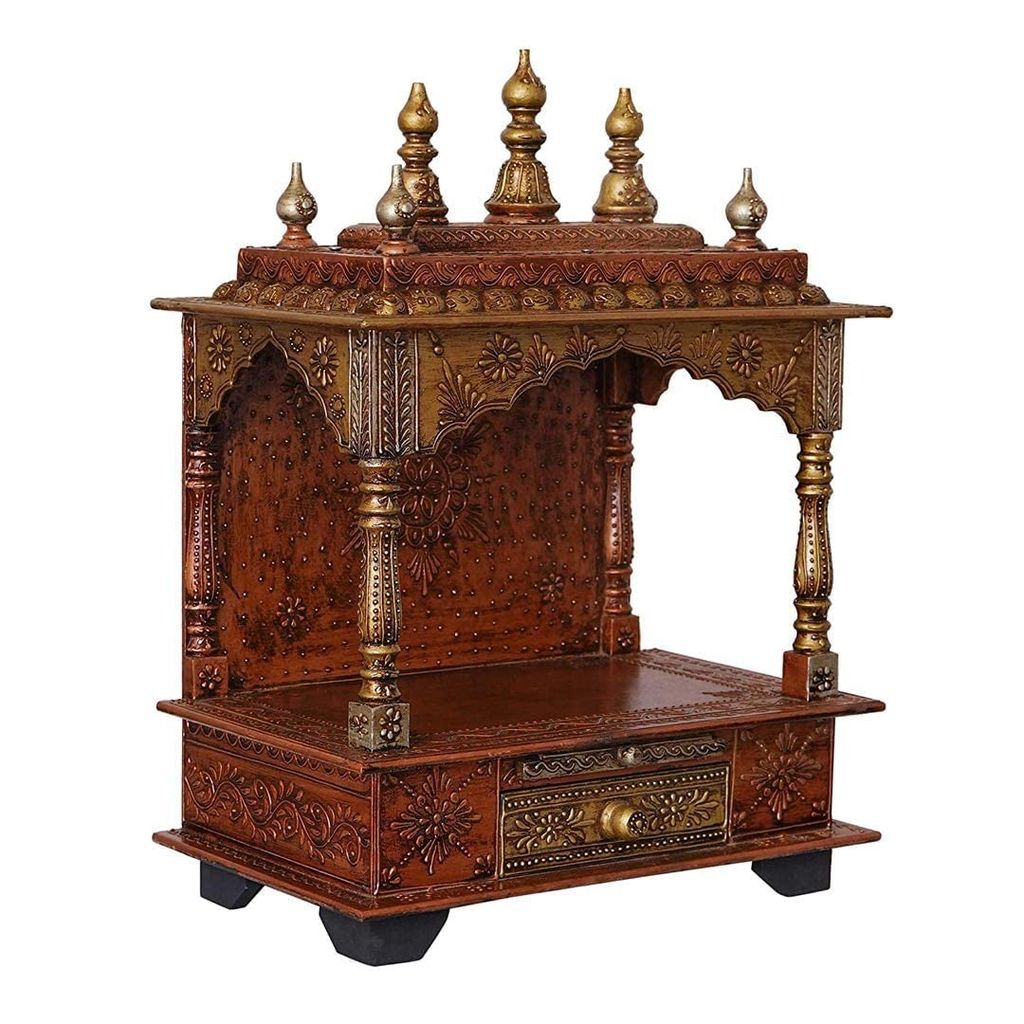 ACHU ADORN ART - Rajasthani Ethnic Handcrafted Wooden Temple/Mandir/Pooja Ghar/Mandapam Size 18x12x24 Inch