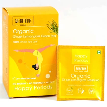Sanatan Organic Ginger Lemongrass Happy-Periods Green Tea- 20 sachets Sanatan Organic Ginger Lemongrass Happy-Periods Green Tea- 20 sachets