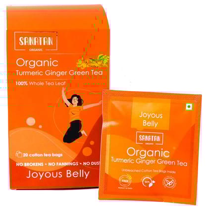 Sanatan Organic Turmeric Ginger Joyous Belly Green Tea- 20 sachets Sanatan Organic Turmeric Ginger Joyous Belly Green Tea- 20 sachets