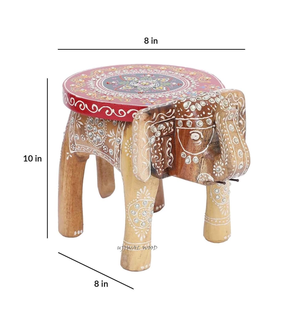 ACHU ADORN ART   -Wooden Painting Decorative Rajastani Painted Elephant Stool | Home Decorative Items| Showpiece(8 inch) (Mustard)