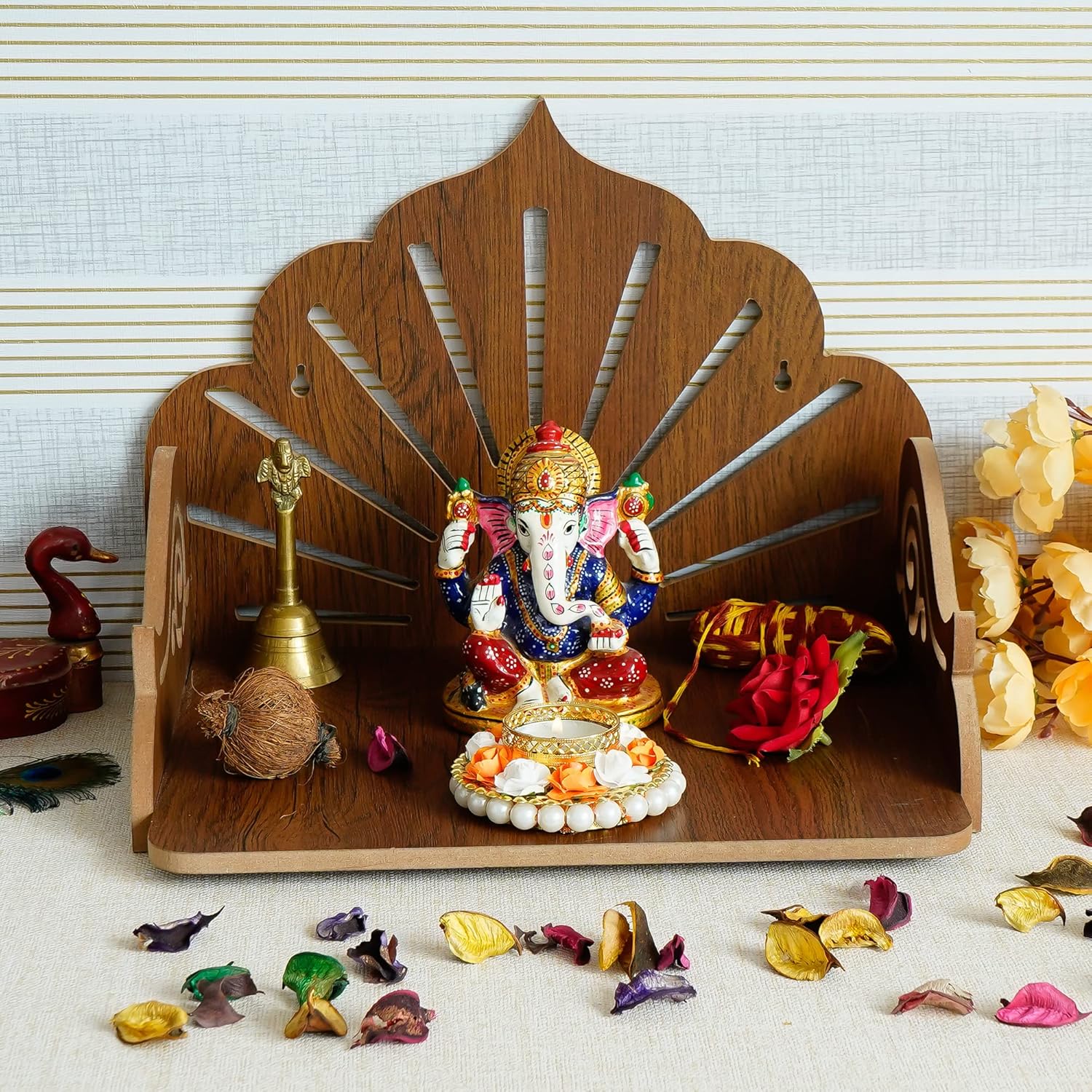 Shree Vinayak Art Wooden Beautiful Plywood Mandir Pooja Room Home Decor Office OR Home Temple Wall Hanging Product.