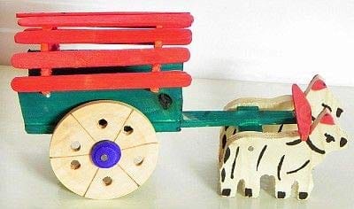 ACHU ADORN ART - Wooden Bullock Cart Small Multicolour Color May Vary Pack of 1
