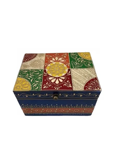 ACHU ADORN ART   - Hand Painted Traditional Box in Vibrant Colours & Floral Motifs for Table Decor & Gifts
