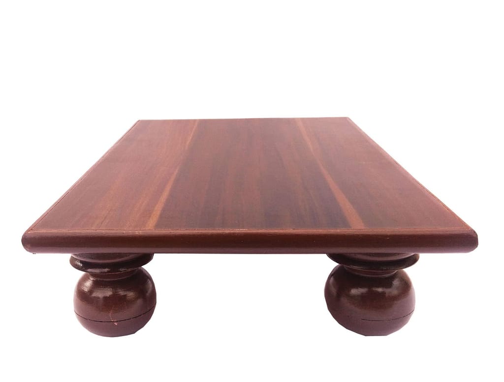 The wood good - Pooja Patra Chowki Bajot Wooden for Navratrata Sitting 12x18x6 Inches, Mahagony Aqua for Pooja Workship.