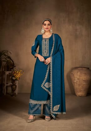 Navy Blue Silk Festive Salwar Suits 4542 Navy Blue Silk Festive Salwar Suits 4542