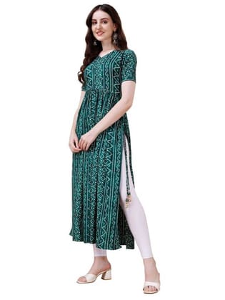 Pure Rayon Green Bandhani Nayra Cut Long Kurtis 1084 Pure Rayon Green Bandhani Nayra Cut Long Kurtis 1084