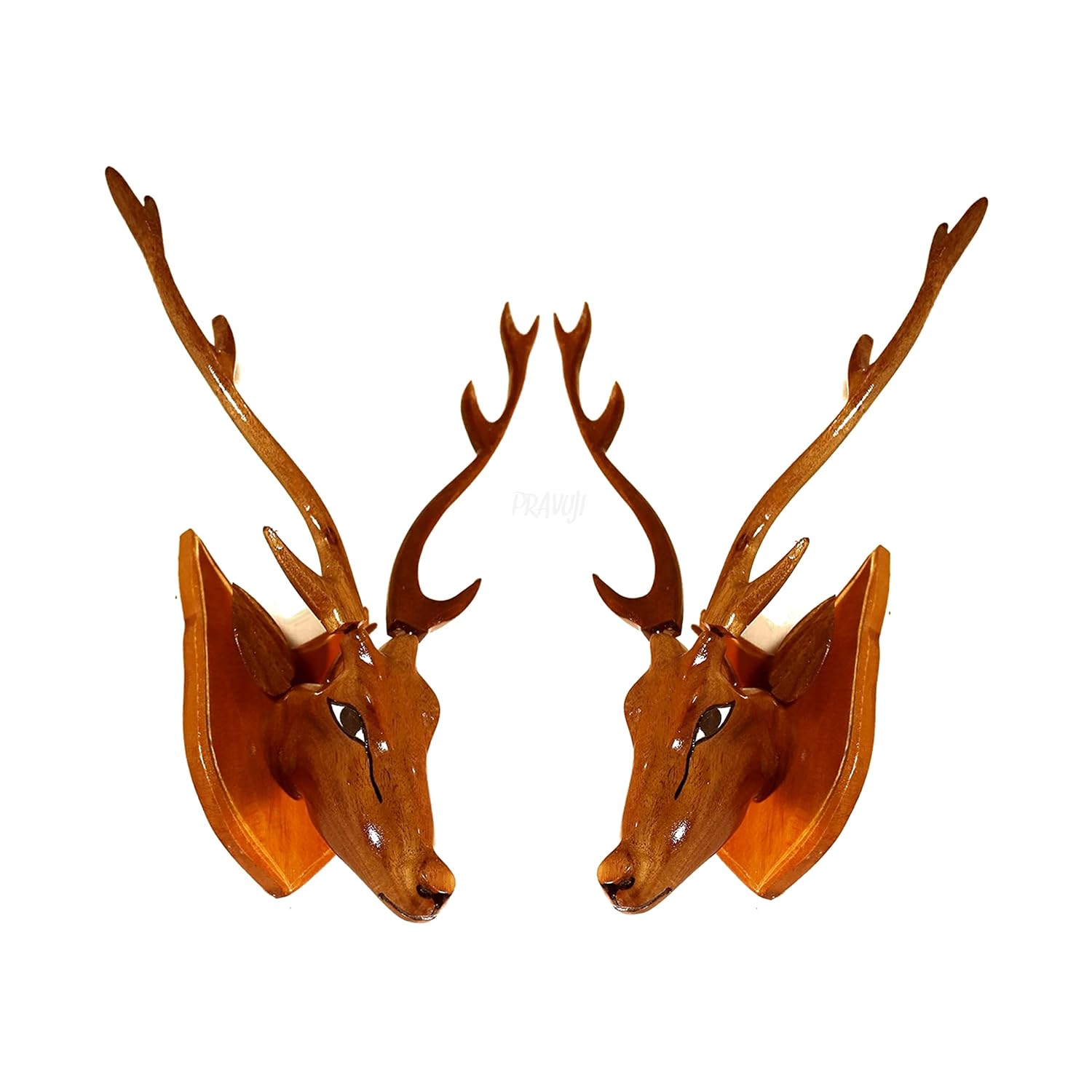 Kavita Art Home Decor Wooden Showpiece[Small Size Deer Head] for Decorate Your Home & Office Also. Set of 2